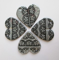 Polymer clay silver hearts