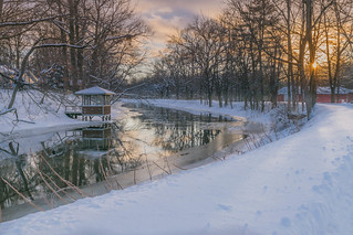 Winter sunset along the Goshen Millrace Canal