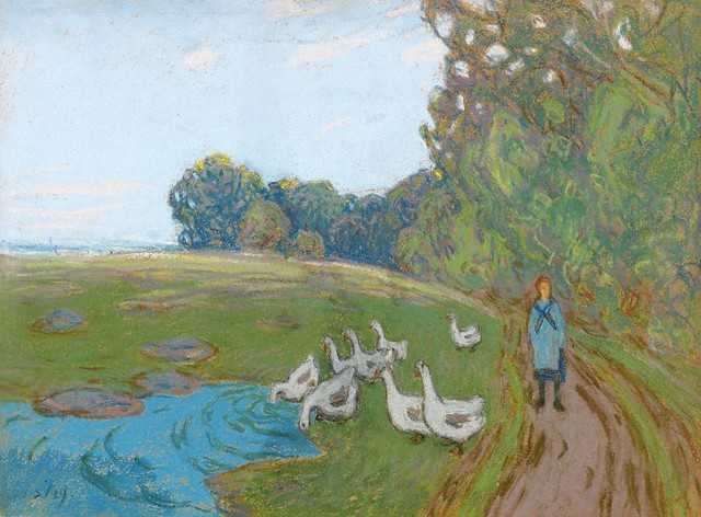 1895 Sisley The goose girl(pastel)(private collection)
