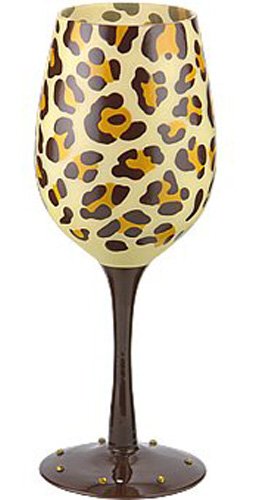 Bottom’s Up 15-Ounce Leopard Brown Handpainted Wine Glass | by uniquewineglass1