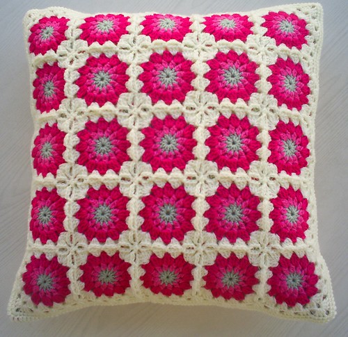 pink flower granny square cushion cover | ria | Flickr