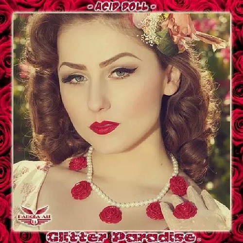 Acid Doll Featuring the Rose Plum Set Photo: Damona-Art  Get yours at www.glitterparadise.com   #GlitterParadise #jewelrydesigner #jewelry #earrings #pinupstyle #PinupFashion #Pinupjewelry #Pinup #Rose #rosering #roses #spring #BlackRose #RosePlum #Flower | by glitterparadise