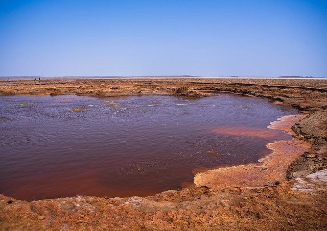 Ochre acid lake in the danakil depression, Afar region, Dallol, Ethiopia