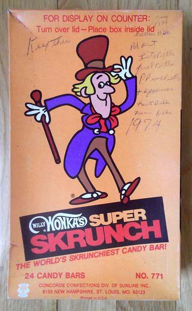 1974 Willy Wonka Super Skrunch Candy Bar Box Concorde Sunline