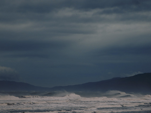 windblown waves and storm clouds  at Ocean Beach, San Francisco (2014)