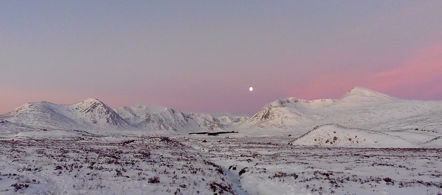 7am sunrise with moon, Rannoch Moor