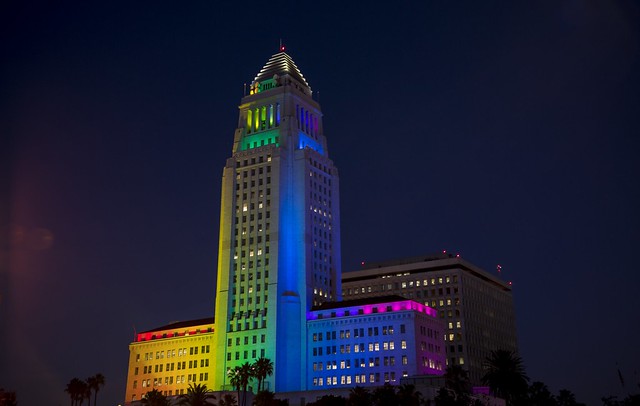 Los Angeles City Hall lit in rainbow colors in celebration of LGBTQ Heritage Month