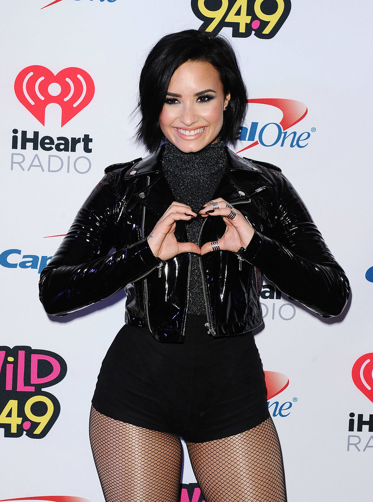 Demi Lovato in vinyl jacket
