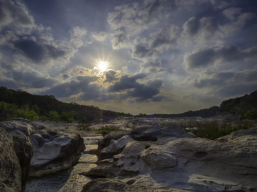 statepark sunset sun water rock clouds landscape evening waterfall texas rays hdr pedernales pedernalesriver texashillcountry pedernalesfallsstatepark