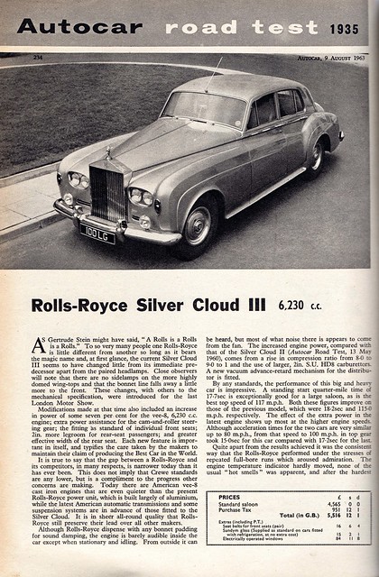 Rolls Royce Silver Cloud III Road Test 1963 (1)