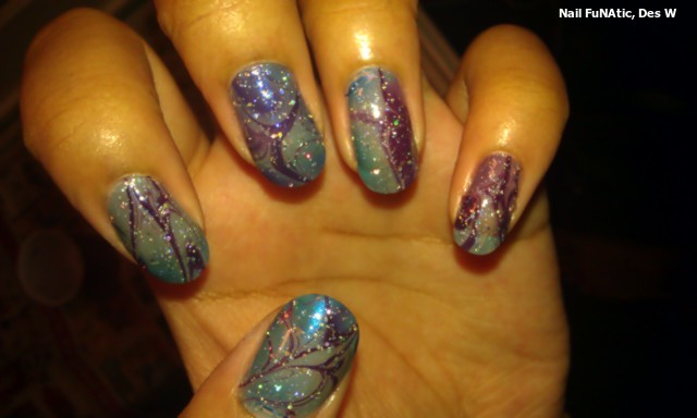 Blue and Purple Water Marbled Manicure