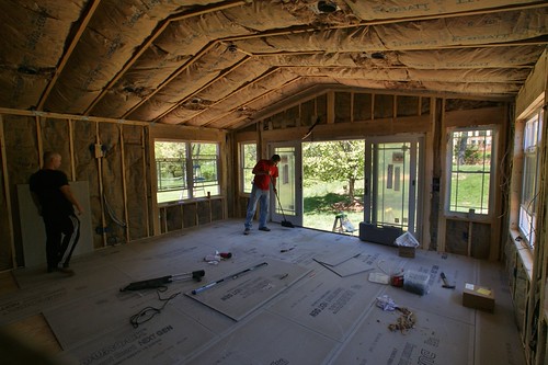 DURING- The room addition shell is watertight. Rough in el… | Flickr
