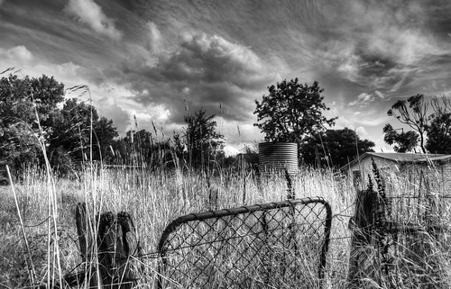 camera trees sky blackandwhite bw grass clouds digital rural fence lens photography town photo aperture nikon gate exposure flickr image country australia victoria iso watertank glenrowan nikond90 raychristy