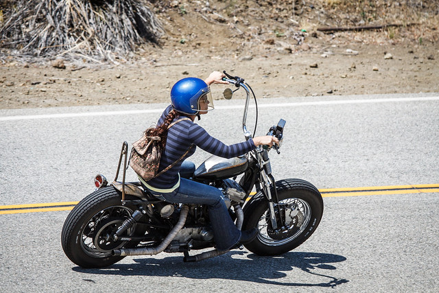 Girl Rides Custom Motorcycle on Mulholland