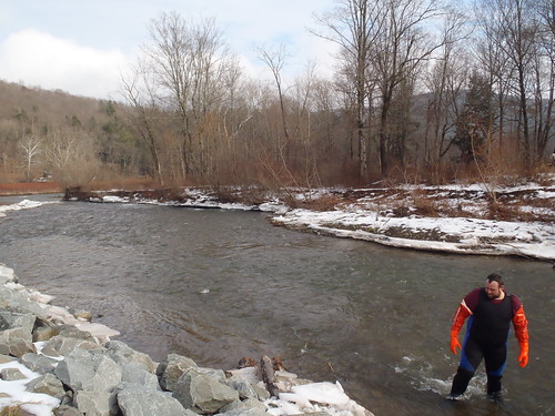 Shehawken by Delaware River Basin Commission (DRBC), Assessing the ice buildup at HOBO site.ice monitoring hobo naturalgas onset conductivity upperbasin 