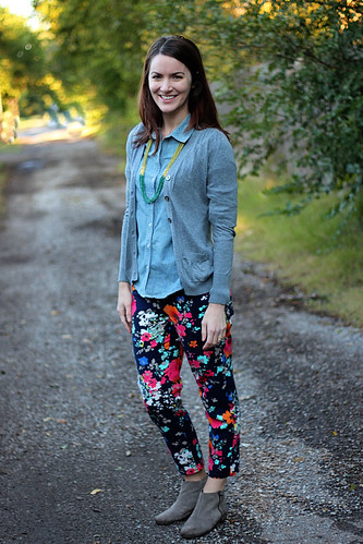 floral-pants-chambray-with-cardigan-2 | by thecreamtomycoffee
