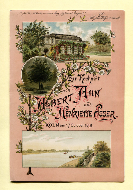 Falltblatt anlässlich der Hochzeit von Albert Ahn u. Henriette Esser 1891 in Köln
