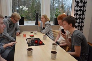 SYBB 2014-01-04 - Fikapaus - Tobias, Johannes, Hanna, Christoffer och Oskar