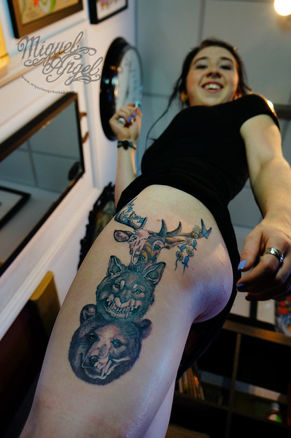 Deer, wolf and bear w/ skull custom tattoo (the owner)
