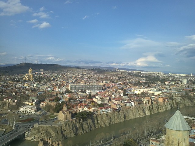 Overview above beautiful Tbilisi