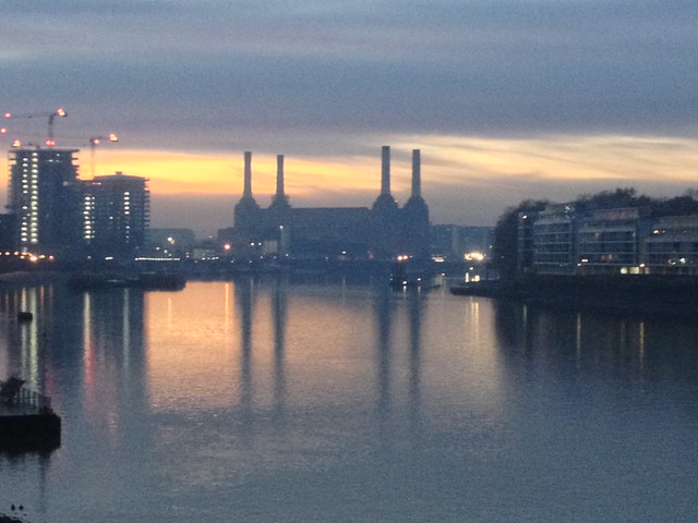 Battersea Power Station at dusk.