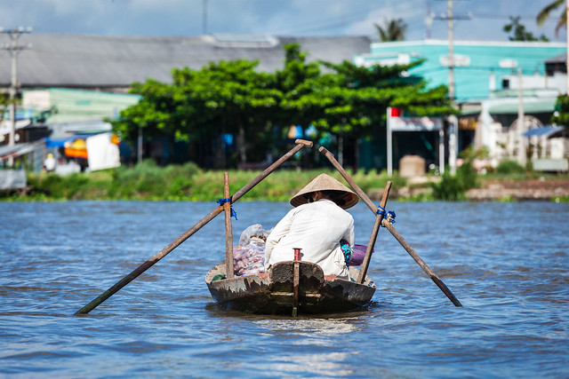 Floating market in Mekong river delta
