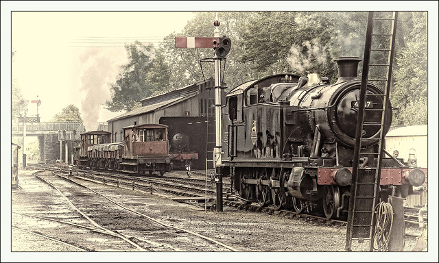 old photo style 004  2012-07-14 saturday Bodmin General station ALFRED shunting china clay train 5552 in shed & 4247