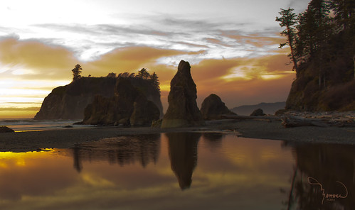 Ruby Beach 2 by 1riverat, sunset seascape reflection beach nature water clouds creek canon landscape waves atmosphere driftwoo