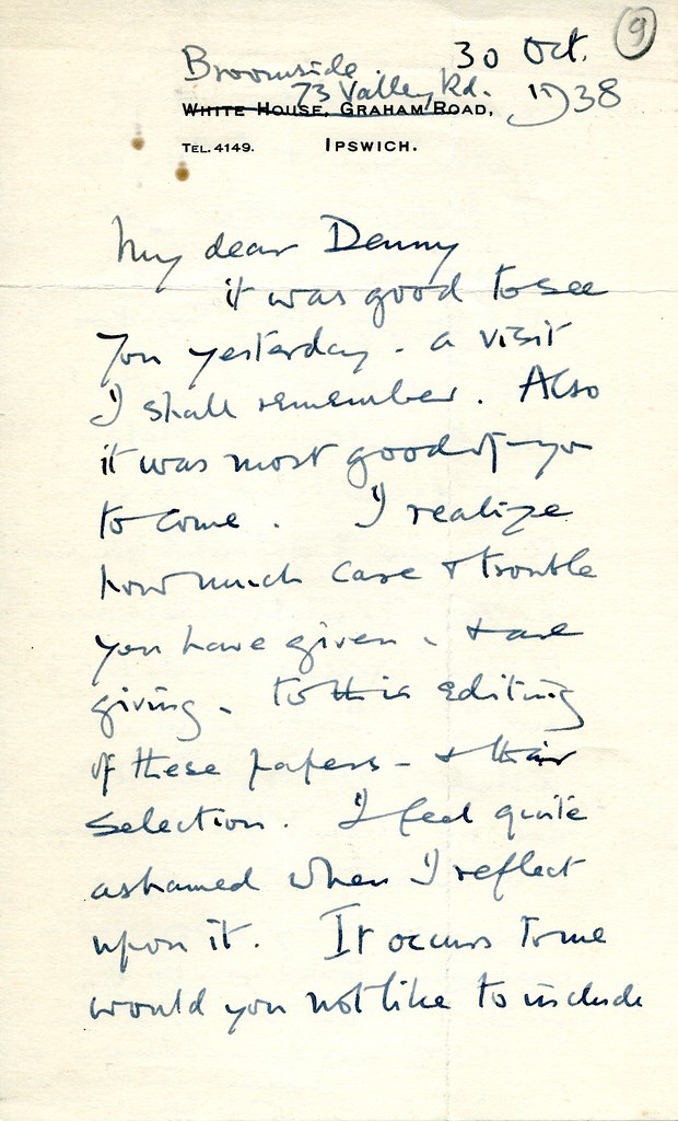 Sherrington to Denny-Brown - 30 October 1938 (S/2/11/9) 1/2