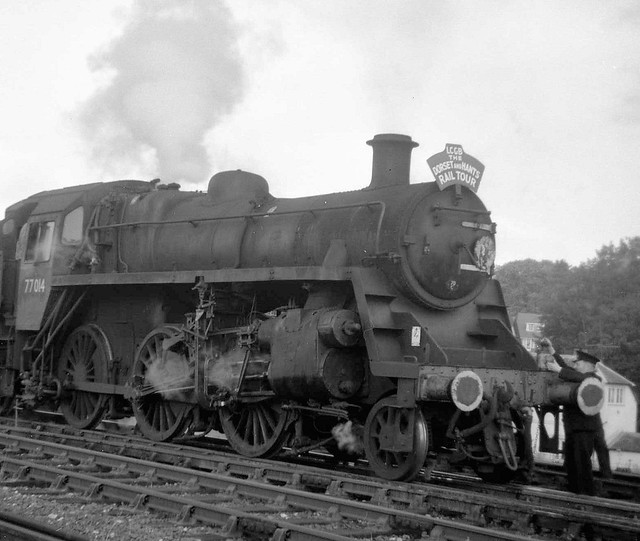 Blandford Forum - 77014 at the head of the Dorset & hants Railtour at Blandford Forum on the 16th October 1966