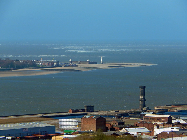 New Brighton Lighthouse and Fort Perch Rock from St Johns Beacon