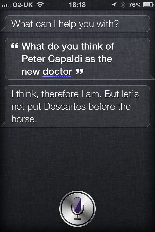 What does Siri think of Peter Capaldi as the new Doctor?
