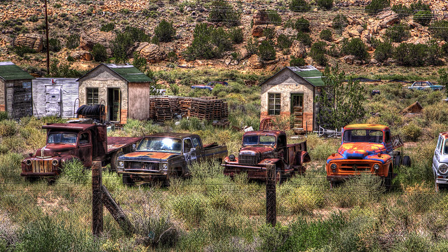 A Row of Rusties on Route 66 in Budville, New Mexico in HDR