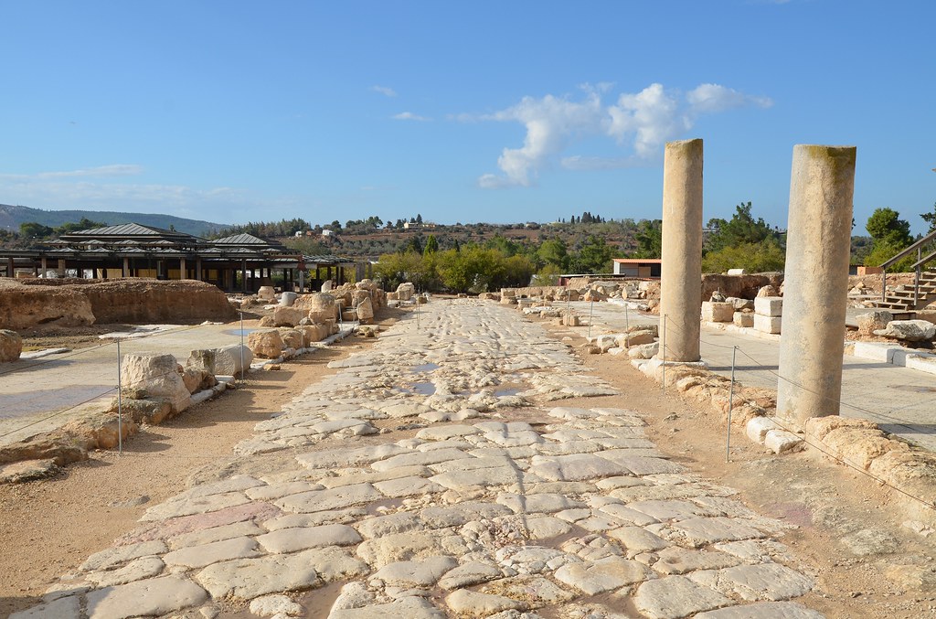 View of the Cardo marked with ruts made by carriage wheels, it was the main road of the city which runs north to south, Sepphoris (Diocaesarea), Israel