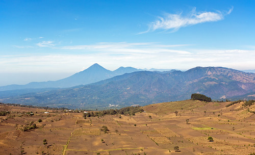 volcano guatemala fields crops fuego volcan acatenango