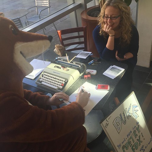 The Poetry Fox was hard at work at The Perk earlier this afternoon. ???? #Artstigators