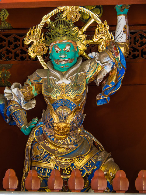 A statue of a fearsome deity at the Futurasan complex of Shinto temples in Japan