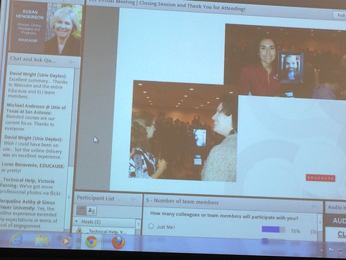 Susie Henderson leads a wrap-up session for online participants including photos of the f2f environment