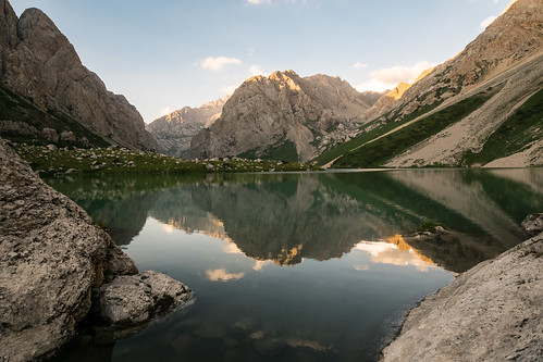 Sunset at the Holy Lake by Laura Jacobsen, Kol Mazar (Holy Lake) in southern Kyrgyzstan is a pilgrimage site for locals, who come to camp, pray