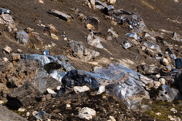 Obsidian and pimpstone in the edge of Hrafntinnuhraun