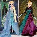 Snow Queen and Coronation Elsa Limited Edition 17'' Dolls - Side By Side In Front of Backing - Full Front View