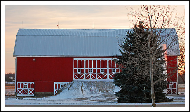 Red Barn in Wintry Michigan Sunset