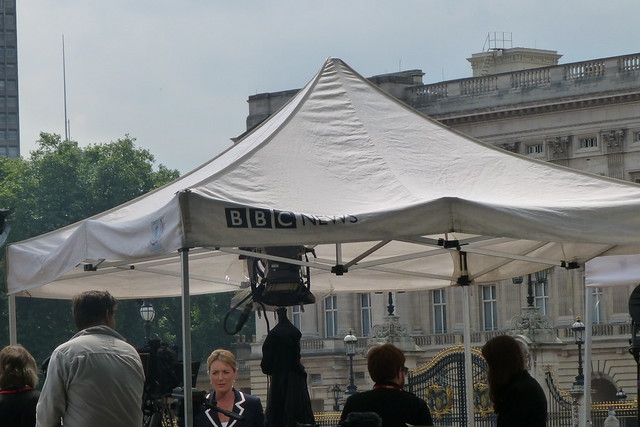 The News Media report on Royal Baby at Buckingham Palace London England