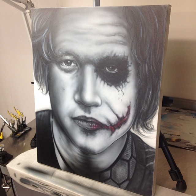 Heath Ledger / Joker Canvas 16x20 inch, completed late last year. #airbrush #airbrushed #airbrushing #joker #heathledger #batman #artwork