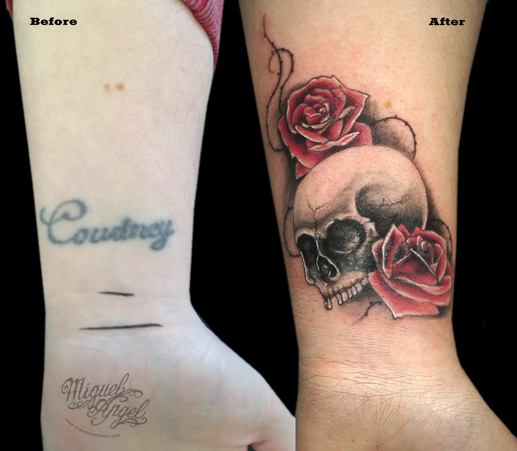 Before and after skullrose coverup by Angel Caban  TattooNOW