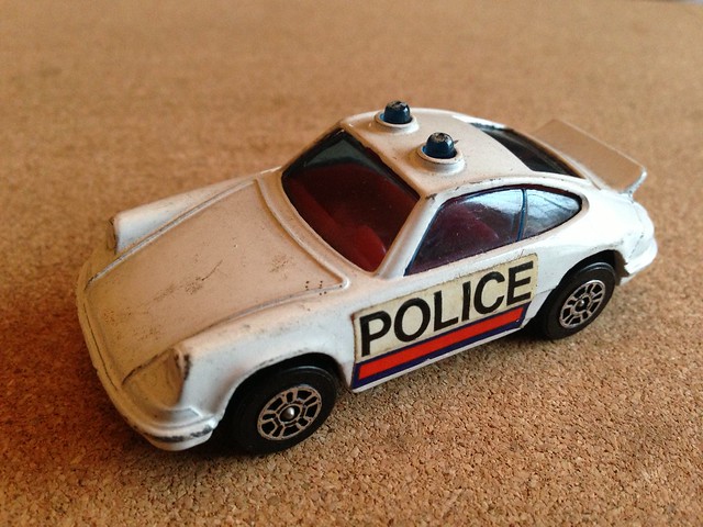 Corgi Juniors # 37, Porsche Carrera Police Car - Die Cast Metal Miniature Scale Model Emergency Services Vehicle