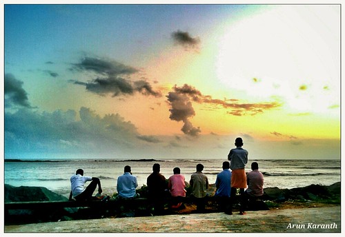 blue friends sunset red orange india beach water southindia mangalore