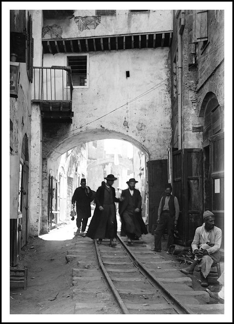 Jaffa street ( note Light Railway Line ) , Palestine - circa 1900 to 1920