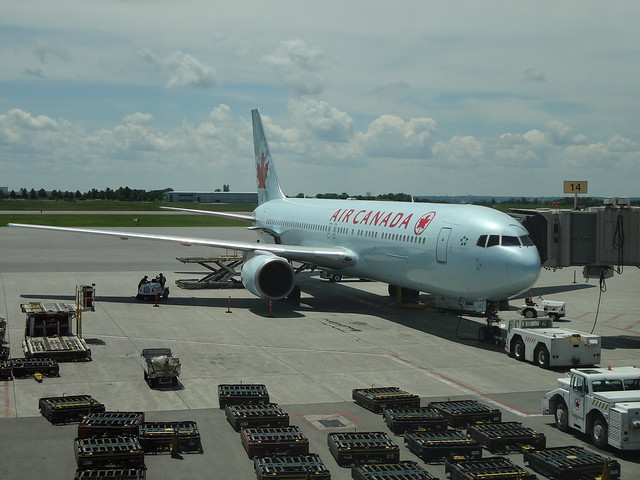 A Boeing 767 next to our boarding gate