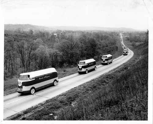 Futurliners for General Motors Parade of Progress on the road in the 1950s | by aldenjewell